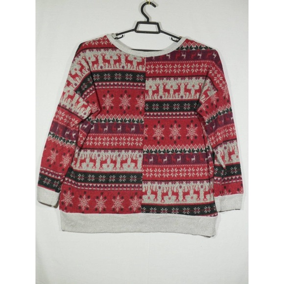 Unicorn 🦄 Tribe Red Christmas Sweater Snowflakes Reindeer sz Large - Picture 7 of 9